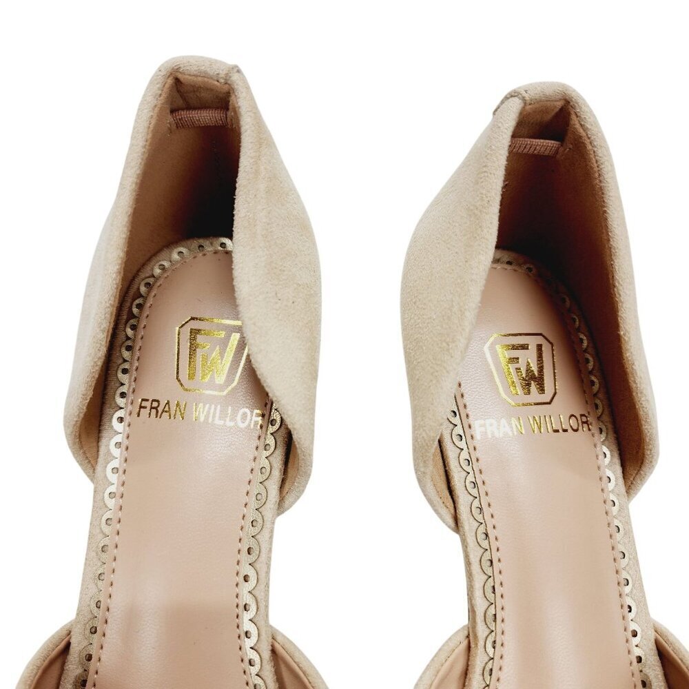 Fran Willor Beige Suede Heels Size 7 Pointed Toe DOrsay Style Womens Shoes - Picture 4 of 16